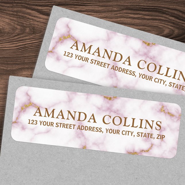 Elegant ro marmor och guld returadress etikett (Elegant rose marble and gold return address label)