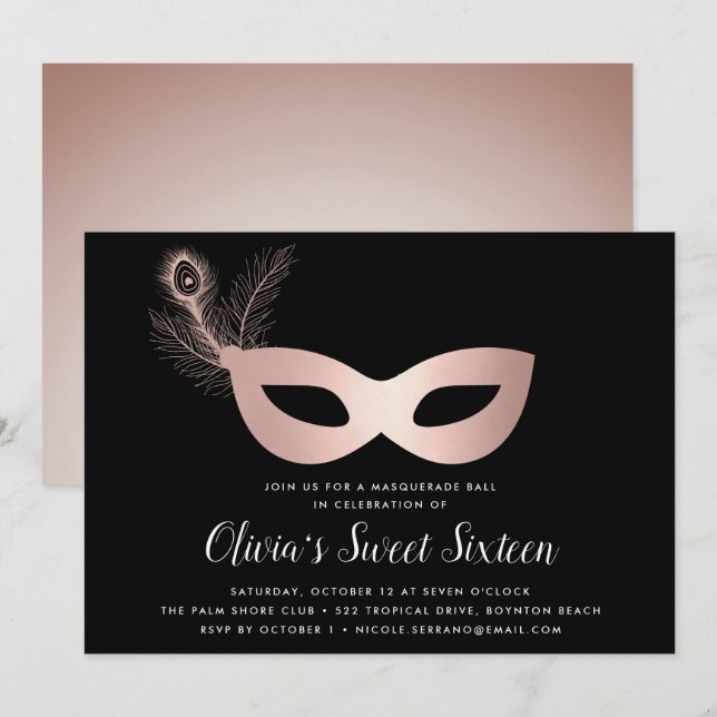 Elegant Ro Masquerad Theme Sweet sixteen Inbjudningar (Fram/baksida)