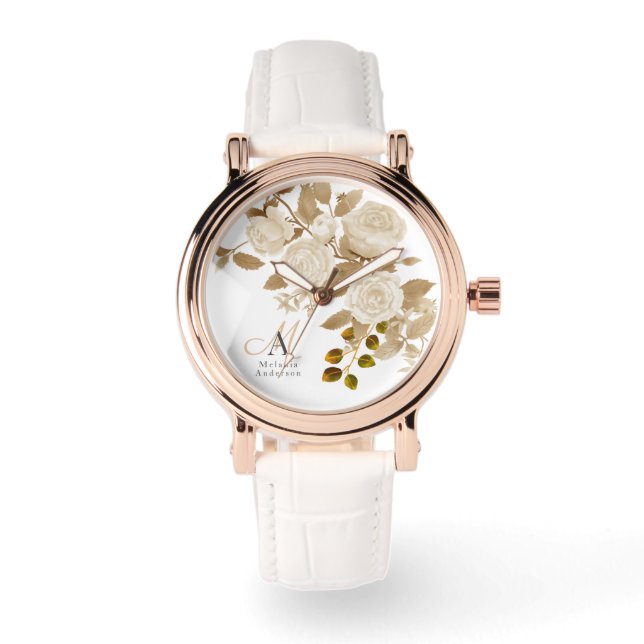 Elegant Ro Monogram White Armbandsur (Framsida)