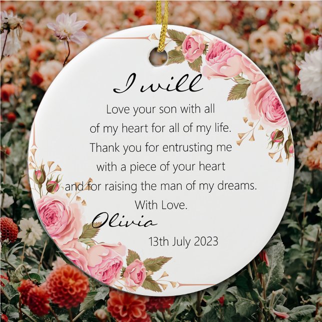 Elegant Ro Mor vid Groom Bride Bröllop Julgransprydnad Keramik (Skapare uppladdad)