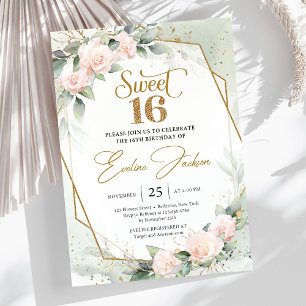 Elegant ro och eukalyptus guld glitter inbjudningar