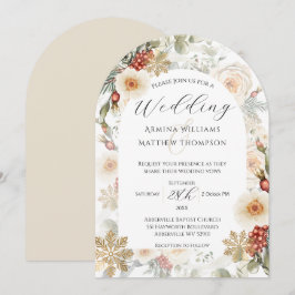 Elegant Ro och Gräs Blommigt Arch Winter Wedding Inbjudningar