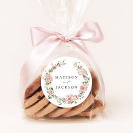 Elegant  Ro och Grey Bröllop Runt Klistermärke