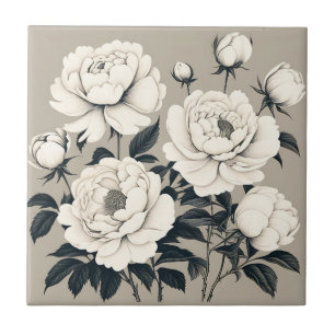 Elegant Ro och Peonies Blommigt om grädde Kakelplatta