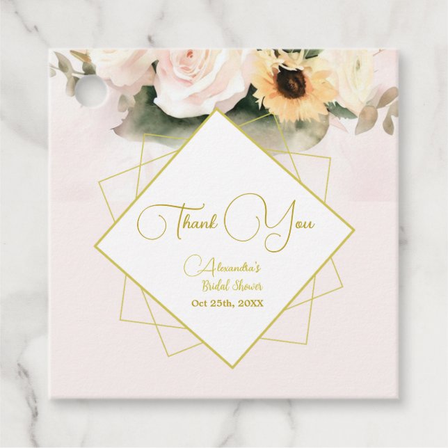 Elegant Ro och Solros Bouque Gåvor Etiketter (Framsida)