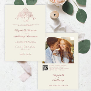 Elegant Ro Orchid Photo QR-kod Bröllop Inbjudningar