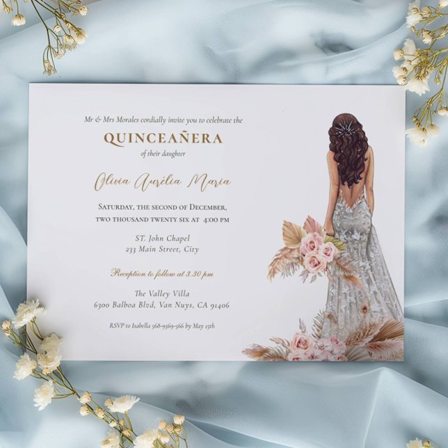 Elegant Ro Pampas Grass Dress Quinceanera Inbjudningar (Skapare uppladdad)
