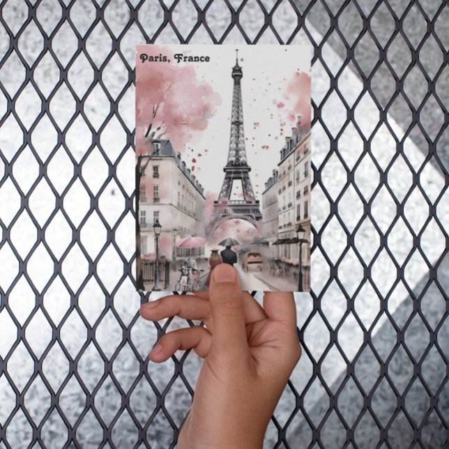Elegant Ro Paris Frankrike Romantic Eiffel Torn Vykort (rose watercolor paris france painting postcard)