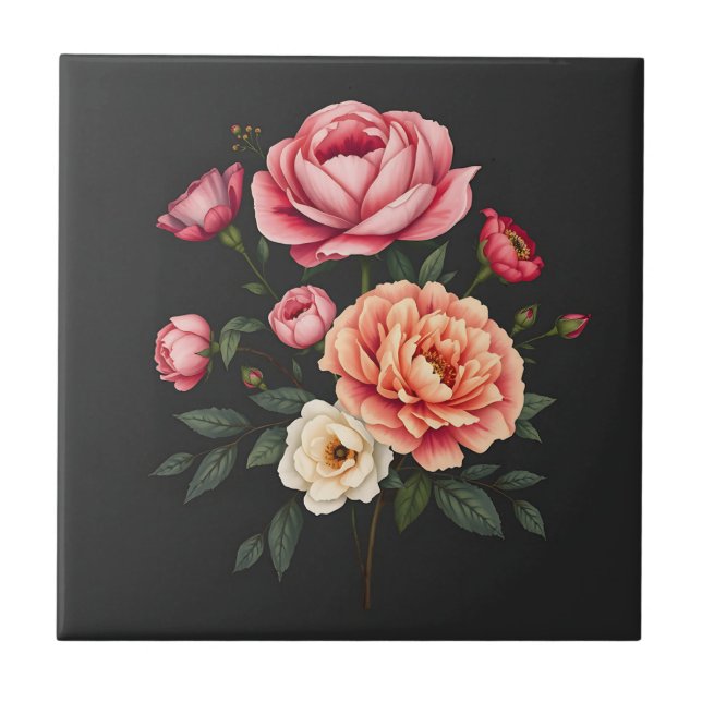 Elegant Ro Peonies and Hydrangeas Flowers Kakelplatta (Framsidan)