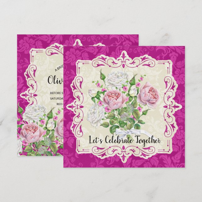 Elegant Ro & Peonies Möhippa Inbjudningar (Fram/baksida)