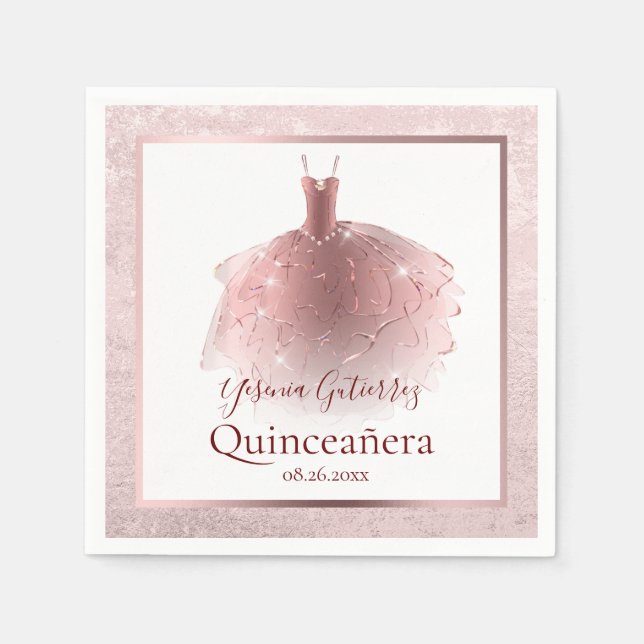 Elegant Ro Quinceañera-klänning Guld Pappersservett (Framsidan)