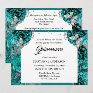 Elegant ro quinceanera silver inbjudningar