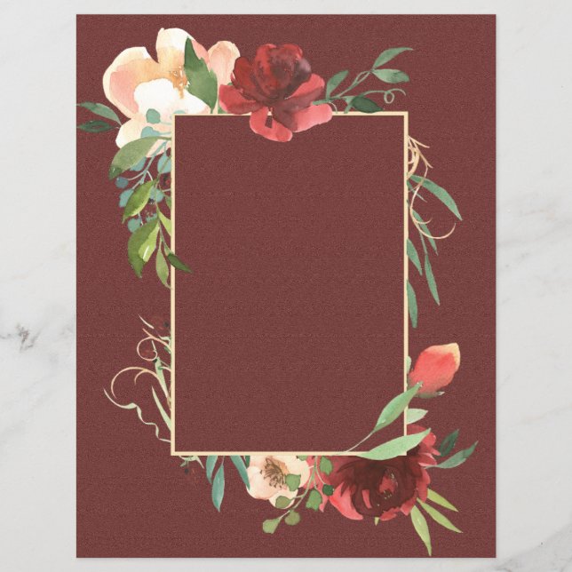 Elegant Ro Ram om Burgundy-skräpbok Papper (Framsida)