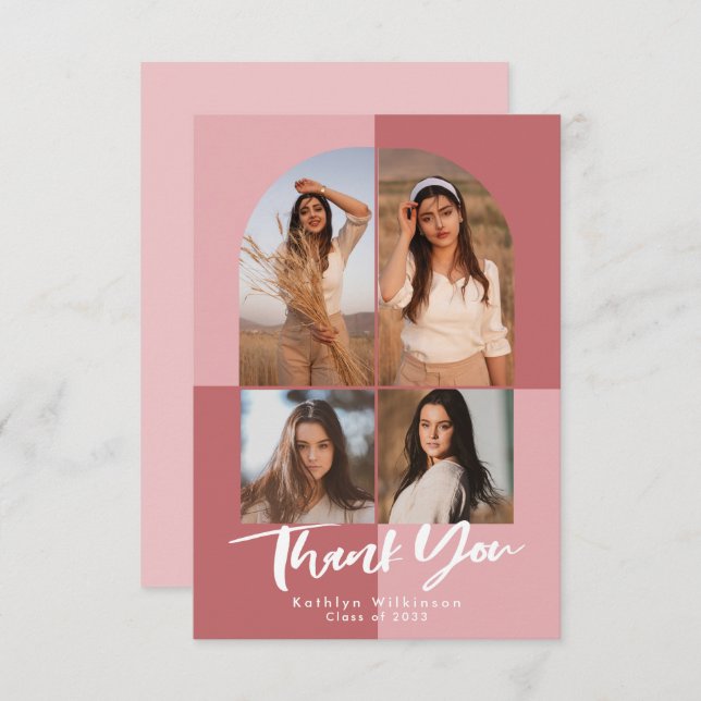 Elegant Ro Rosa Arch 4 Photo Studenten Tack Kort (Fram/baksida)