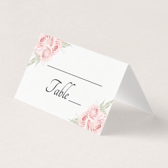 Elegant Ro  Rosa Blommigt Bröllop-platskort Kort (Framsida)