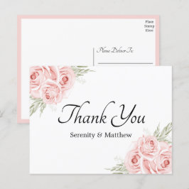 Elegant Ro Rosa Blommigt Bröllop Tack Vykort