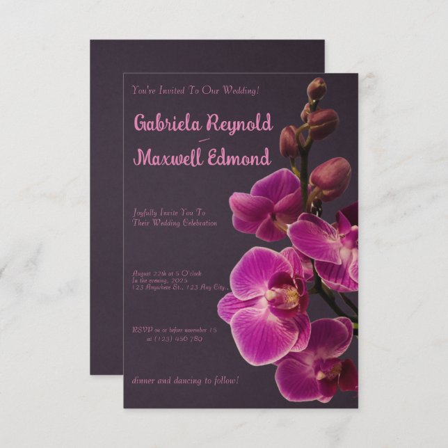 Elegant Ro Rosa Orchids Bröllop Inbjudningar (Fram/baksida)