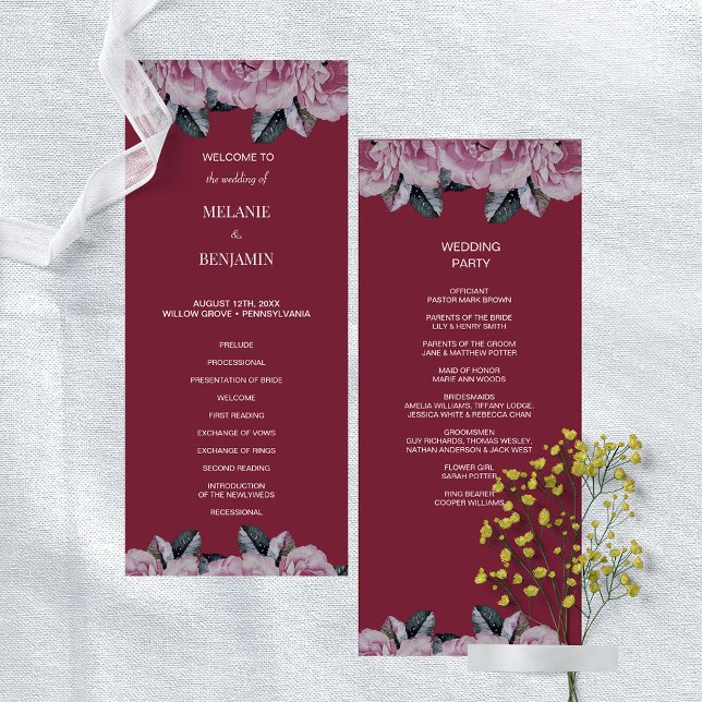 Elegant Ro Rosa Romantic Blommigt Bröllopsprogram Inbjudningar (Elegant Rose Pink Romantic Floral Wedding Program)