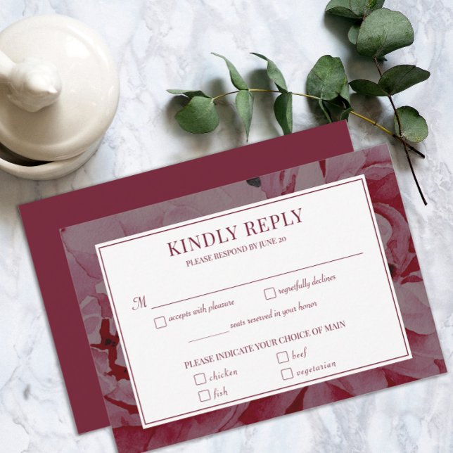 Elegant Ro Rosa Romantic Bröllop Meal OSA kort (Elegant Rose Pink Romantic Wedding Meal RSVP Card)