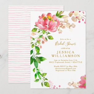 Elegant Ro Rosa Watercolor Blommigt Möhippa Inbjudningar