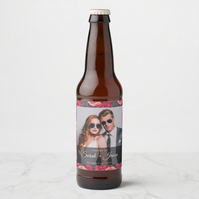 Elegant Ro Rustic Bröllop Beer-etikett Ölflaska Etikett (Framsida)