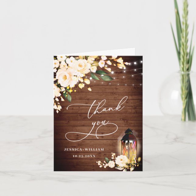 Elegant  Ro Rustic Wood Lantern Tack Kort (Framsida)