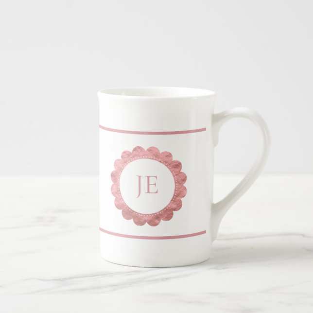 Elegant Ro Snöre Personlig Monogram Benporslin Mugg (Höger)