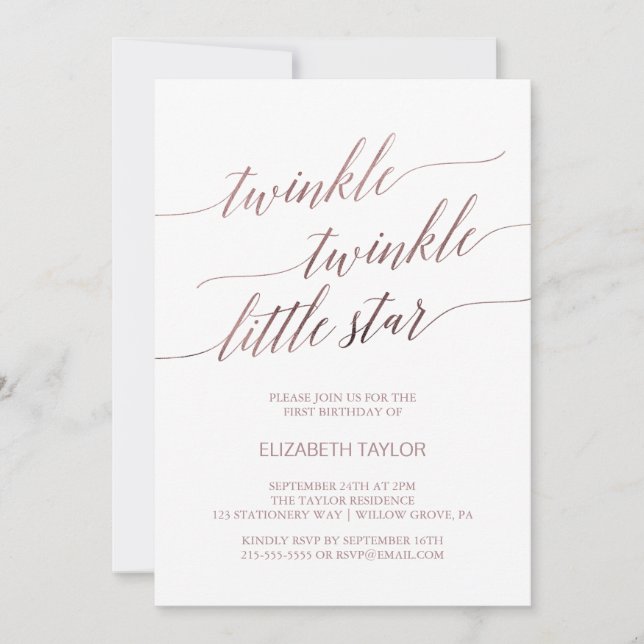 Elegant Ro Twinkle Twinkle Birthday Inbjudningar (Framsida)