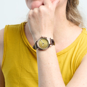 Elegant Ro Vintage Guld Brown Strap eWatch Armbandsur