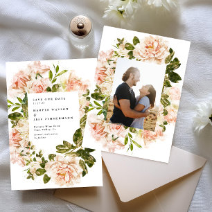 Elegant Ro Watercolor Bröllop foto Romantik Spara Datumet
