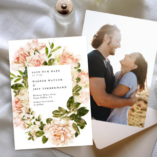 Elegant Ro Watercolor Bröllop foto Romantik Spara Datumet