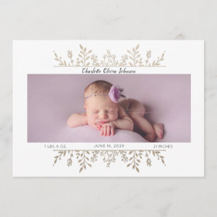 Elegant Ro White Photo Birth Notice Meddelande