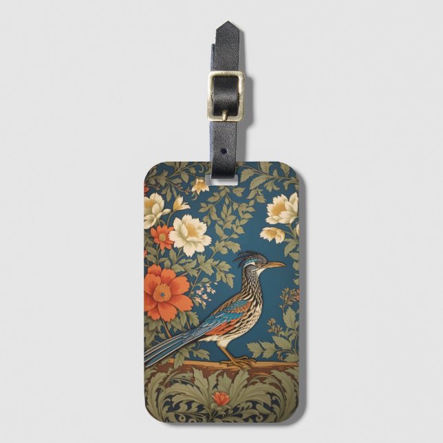Elegant Roadrunner Bird William Morris Inspired Bagagebricka (Framsida vertikal)