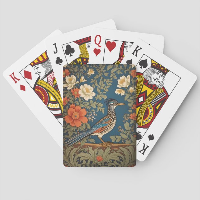 Elegant Roadrunner Bird William Morris Inspired Casinokort (Baksidan)