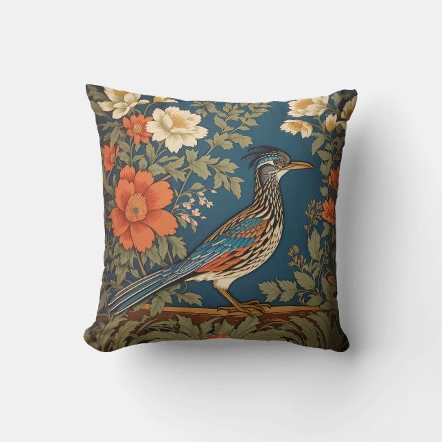 Elegant Roadrunner Bird William Morris Inspired Kudde (Framsida)
