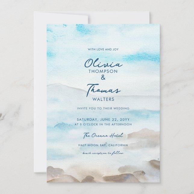 Elegant Rocky Kusten Mist Ocean Sea Beach Wedding Inbjudningar (Framsida)
