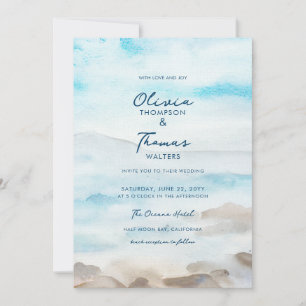 Elegant Rocky Kusten Mist Ocean Sea Beach Wedding Inbjudningar