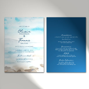 Elegant Rocky Ocean Mist alla i ett bussbröllop Inbjudningar
