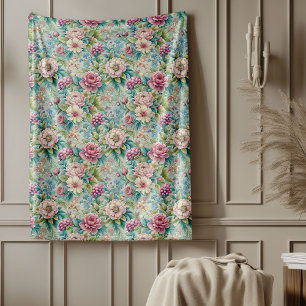 Elegant Rococo Blommigt Ornate Botanical Mönster Fleecefilt