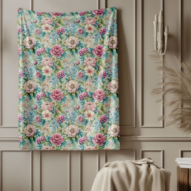 Elegant Rococo Blommigt Ornate Botanical Mönster Fleecefilt (Elegant Rococo Floral Ornate Botanical Patterns Fleece Blanket)