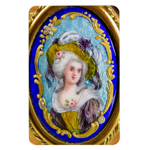 ELEGANT ROCOCO DAM PORTRÄTT MED ROSA ROS MAGNET