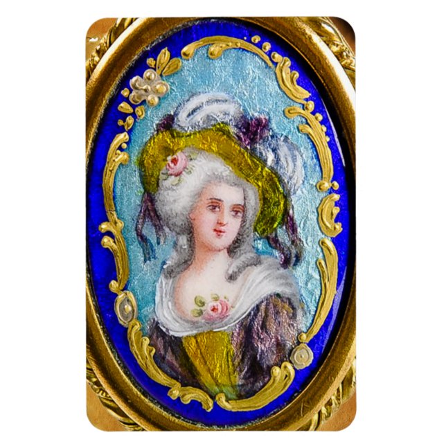 ELEGANT ROCOCO DAM PORTRÄTT MED ROSA ROS MAGNET (Vertikal)