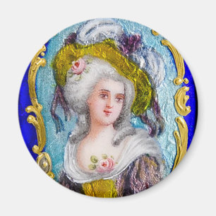 ELEGANT ROCOCO DAM PORTRÄTT MED ROSA ROS MAGNET