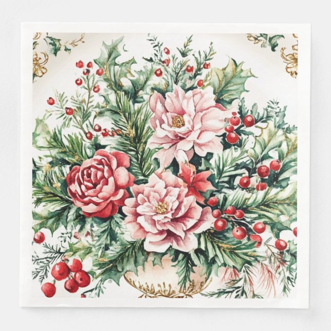 Elegant Rococo Floral and Foliage Holiday Dining  Pappersservett (Framsida)