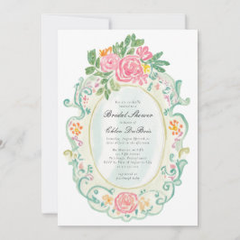 Elegant Rococo Floral Bridal Shower QR code  Inbjudningar