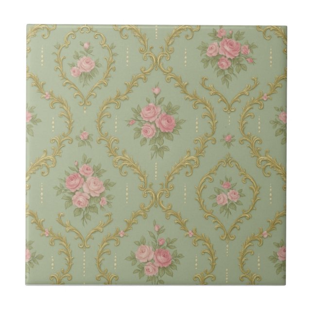Elegant Rococo Floral Pattern in Soft Pastels Kakelplatta (Framsidan)