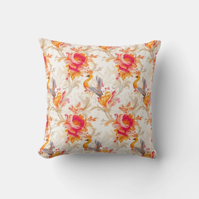 Elegant Rococo-inspirerad Orange och svart design Kudde (Framsida)