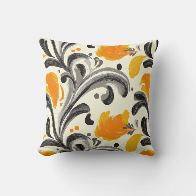 Elegant Rococo-inspirerad Orange och svart design Kudde (Framsida)