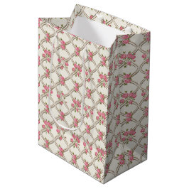 Elegant Rococo Revival Pink Floral & Beige Lattice