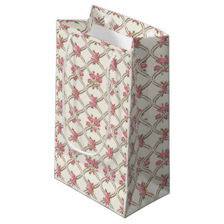 Elegant Rococo Revival Pink Floral & Beige Lattice